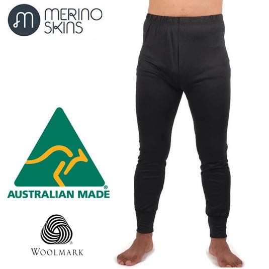 MERINO SKINS Mens Classic Long Johns Wool Thermal Pants Underwear - Navy-1