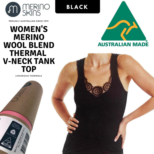 MERINO SKINS Ladies Dianthe Tank Top Thermal Merino Wool Rich Thermals - Black-1