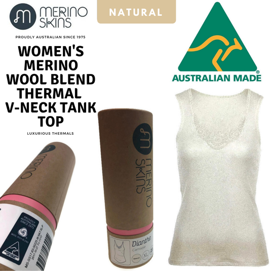 MERINO SKINS Ladies Dianthe Tank Top Thermal Merino Wool Rich Thermals - Natural-1