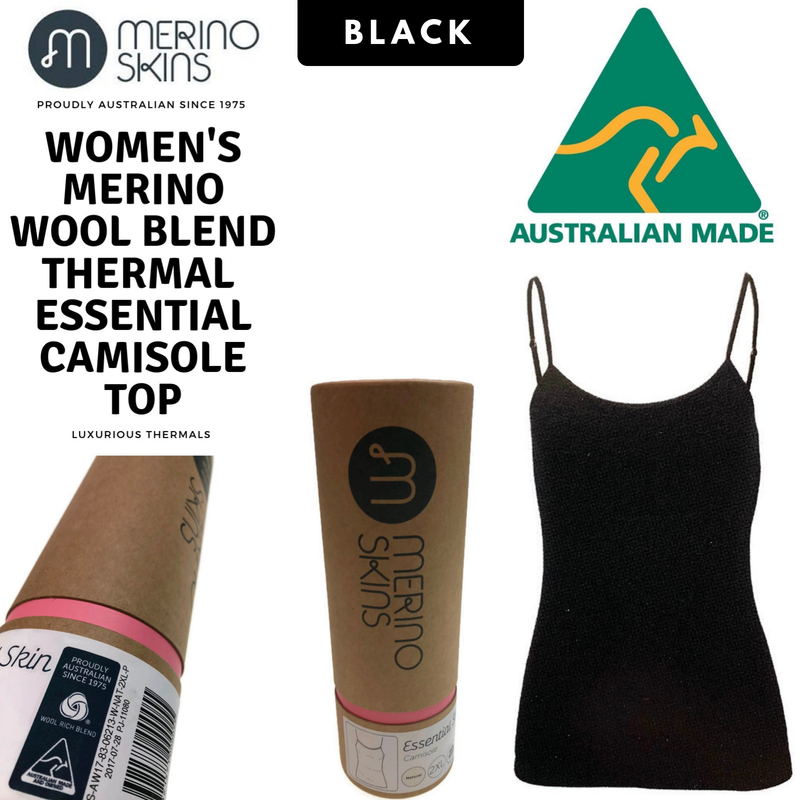 Load image into Gallery viewer, MERINO SKINS Ladies Camisole Merino Wool Thermal Underwear Top Warm Cami - Black-1
