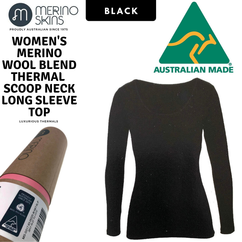 Load image into Gallery viewer, MERINO SKINS Ladies Scoop Neck Long Sleeve Top Thermals - Black-4
