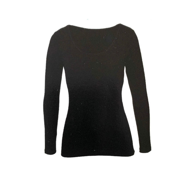 MERINO SKINS Ladies Scoop Neck Long Sleeve Top Thermals - Black-0