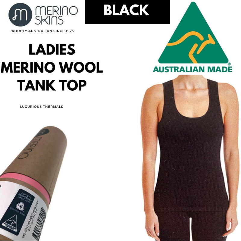 Load image into Gallery viewer, MERINO SKINS Ladies Scoop Neck Tank Top Sleeveless Wool Thermals - Black-1
