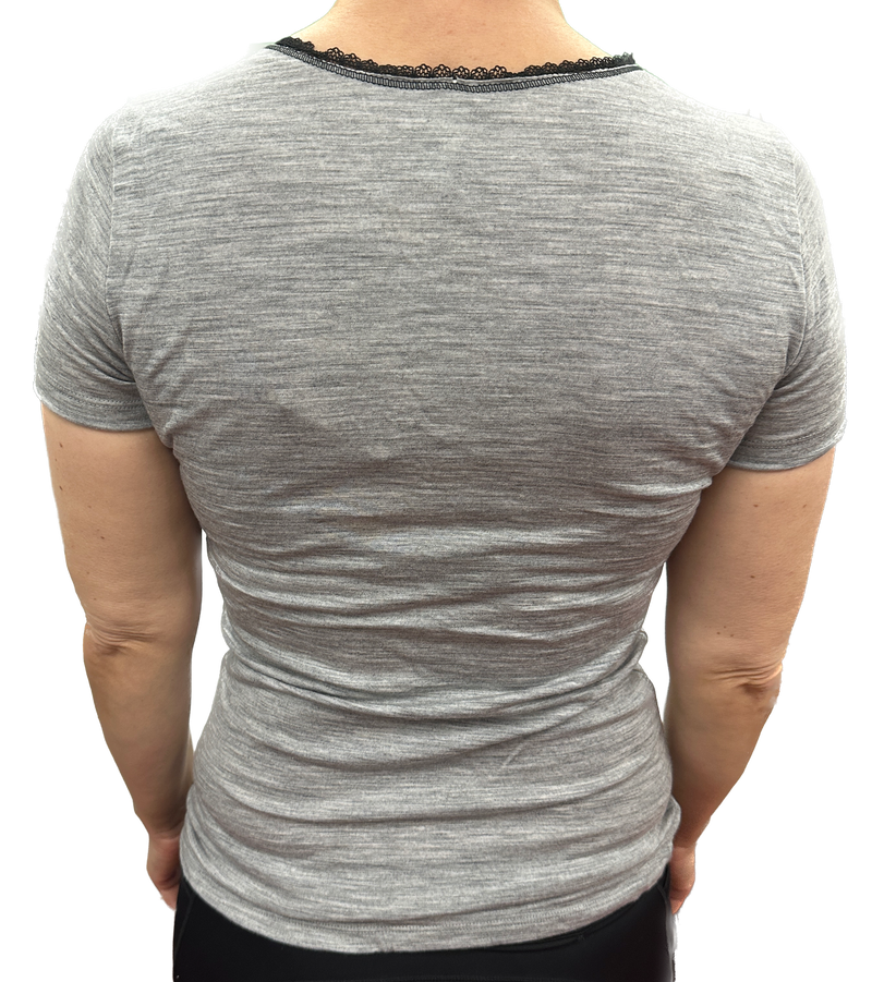 Load image into Gallery viewer, Merino Skins Verona Womens V-Neck Long Sleeve Thermal Underwear Soft Grey Marle-4
