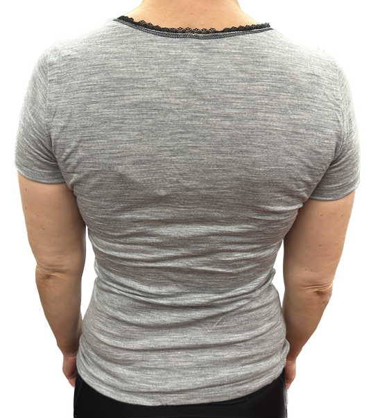 Merino Skins Verona Womens V-Neck Long Sleeve Thermal Underwear Soft Grey Marle-4