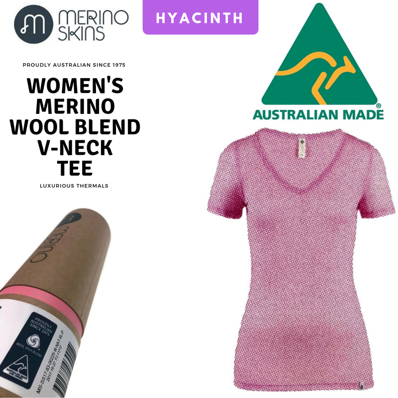 Load image into Gallery viewer, MERINO SKINS Ladies Verona V-Neck Tee Thermal Top Wool Blend Thermals - Hyacinth-1

