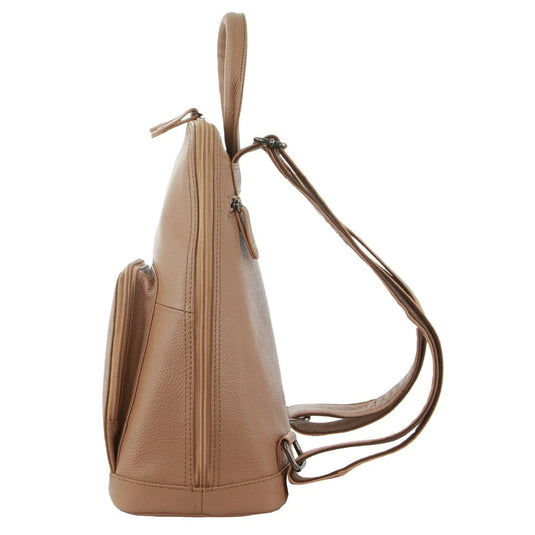 Milleni Womens Twin Zip Backpack Nappa Italian Leather Travel Bag - Burro-2