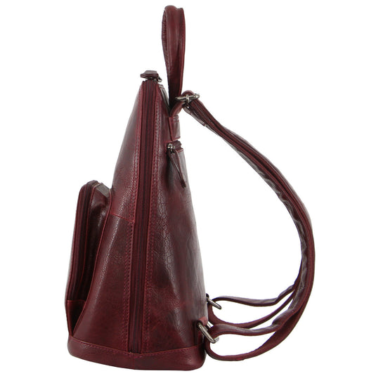 Milleni Womens Twin Zip Backpack Nappa Italian Leather Bag Travel - Cherry-2
