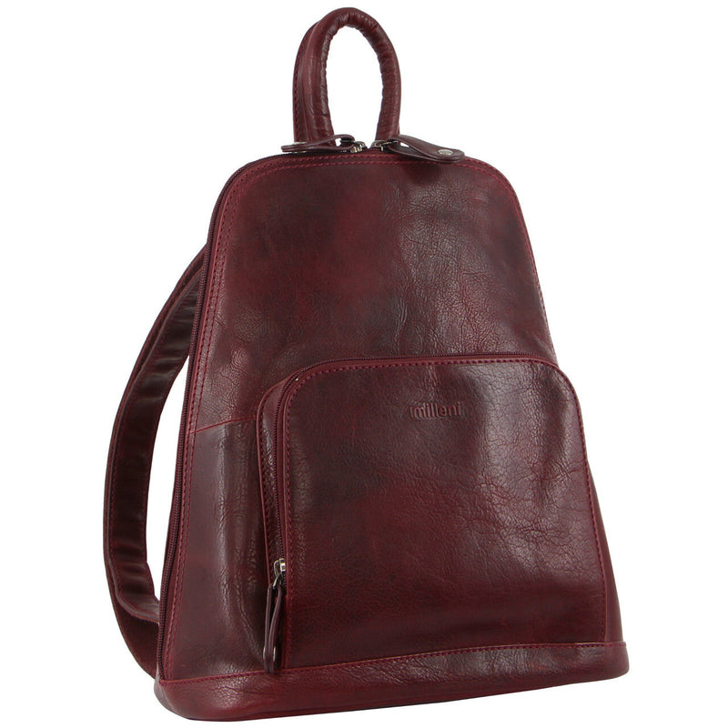 Load image into Gallery viewer, Milleni Womens Twin Zip Backpack Nappa Italian Leather Bag Travel - Cherry-1
