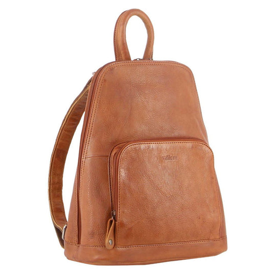Milleni Genuine Italian Leather Soft Nappa Leather Backpack Bag Travel - Cognac-1