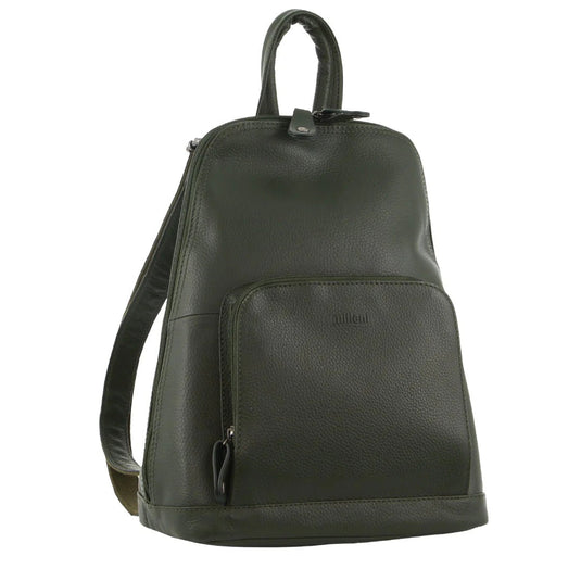Milleni Womens Twin Zip Backpack Nappa Italian Leather Travel Bag - Grape Leaf-1