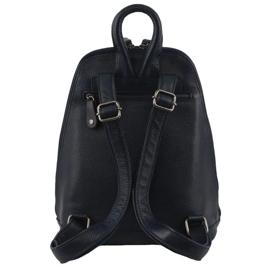 Milleni Womens Twin Zip Backpack Nappa Italian Leather Travel Bag - Navy-3