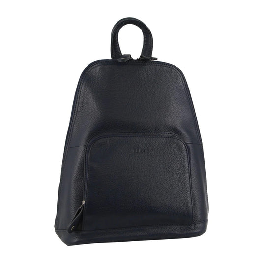 Milleni Womens Twin Zip Backpack Nappa Italian Leather Travel Bag - Navy-0