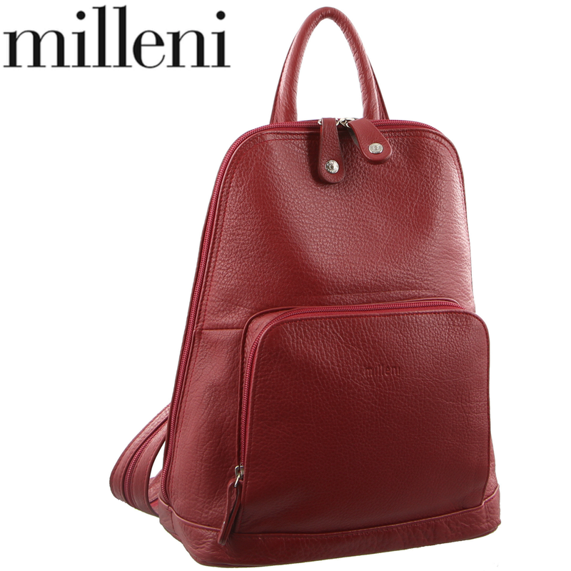 Load image into Gallery viewer, Milleni Womens Twin Zip Backpack Nappa Italian Leather Bag Travel - Red-1

