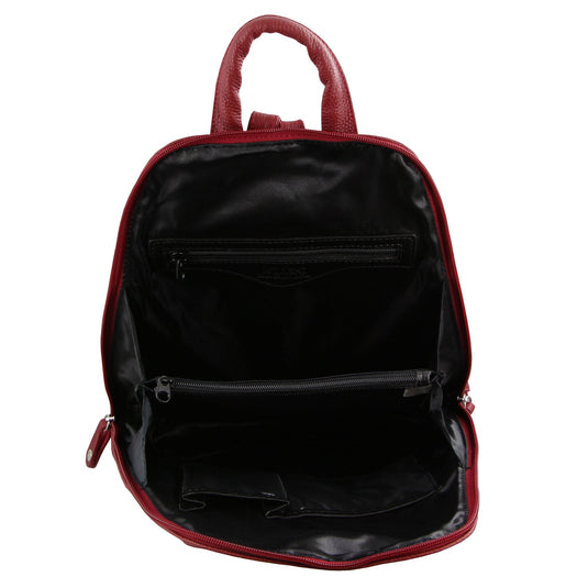 Milleni Womens Twin Zip Backpack Nappa Italian Leather Bag Travel - Red-4