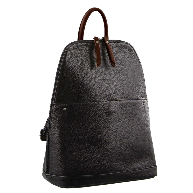 Load image into Gallery viewer, Milleni Ladies Genuine Italian Leather Backpack Bag Twin Zip - Black/Chestnut-0
