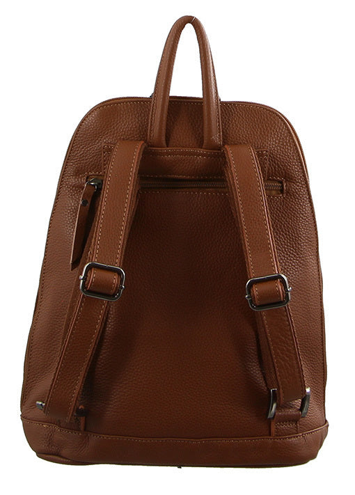 Milleni Ladies Genuine Italian Leather Backpack Bag Twin Zip - Cognac-2