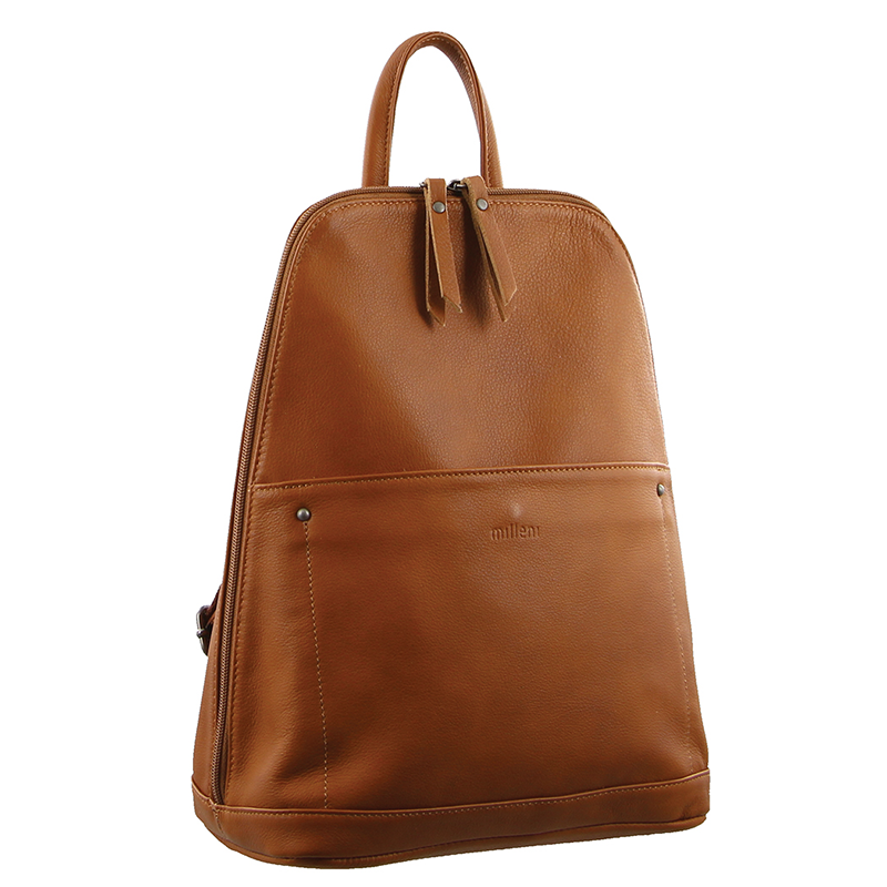 Load image into Gallery viewer, Milleni Ladies Genuine Italian Leather Backpack Bag Twin Zip - Cognac-1
