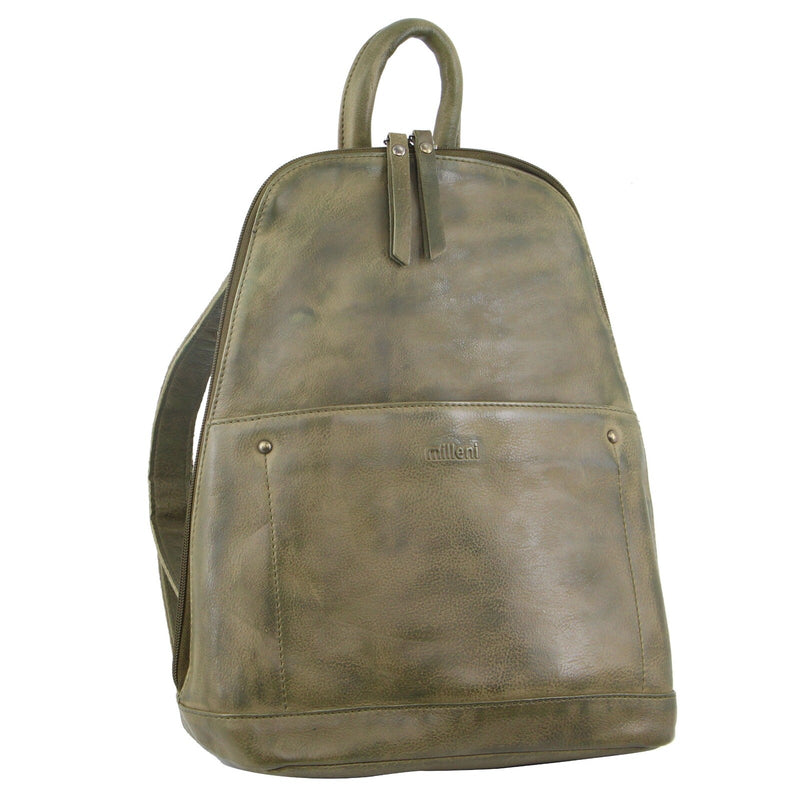 Load image into Gallery viewer, Milleni Ladies Genuine Italian Leather Backpack Bag Twin Zip - Olive-1
