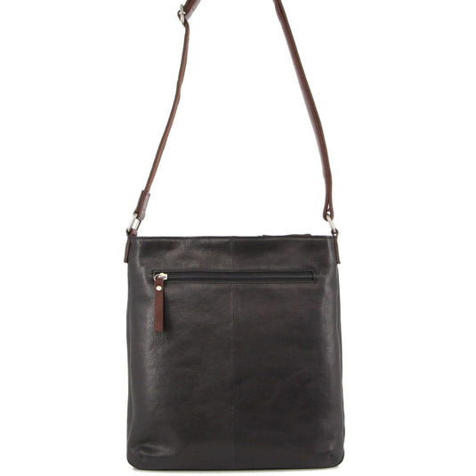Milleni Womens Italian Leather Bag Soft Nappa Leather Cross-Body Travel - Black/Chestnut-3