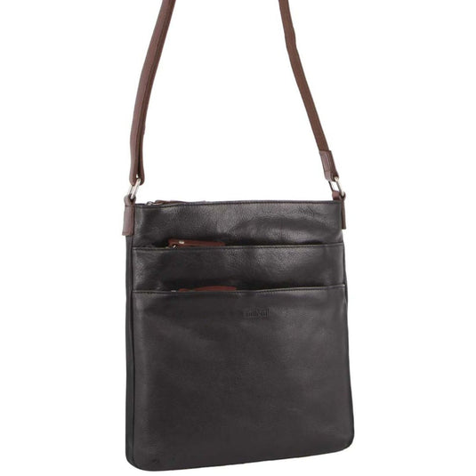 Milleni Womens Italian Leather Bag Soft Nappa Leather Cross-Body Travel - Black/Chestnut-1