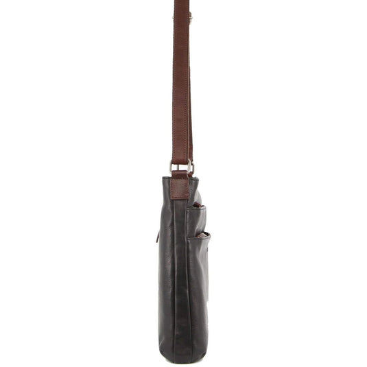 Milleni Womens Italian Leather Bag Soft Nappa Leather Cross-Body Travel - Black/Chestnut-2