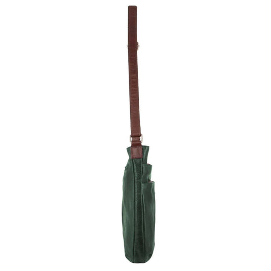 Milleni Ladies Nappa Leather Zip Closure Cross Body Bag Travel - Emerald/Chestnut-2
