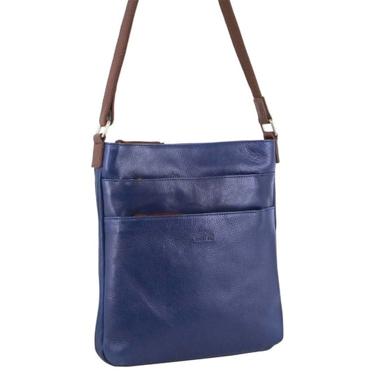 Milleni Womens Italian Leather Bag Soft Nappa Leather Cross-Body Travel - Indigo/Chestnut-1