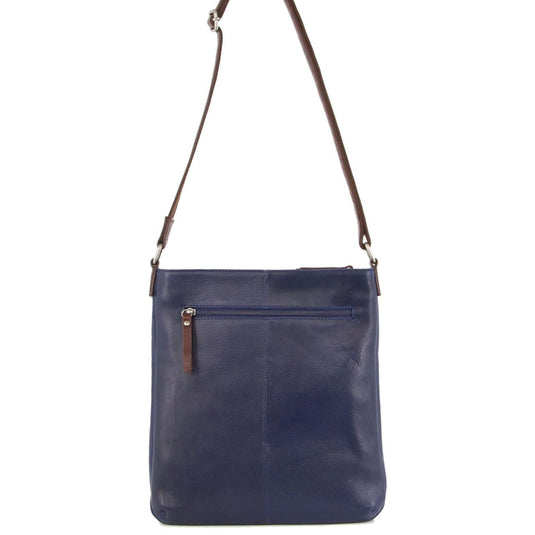 Milleni Womens Italian Leather Bag Soft Nappa Leather Cross-Body Travel - Indigo/Chestnut-2