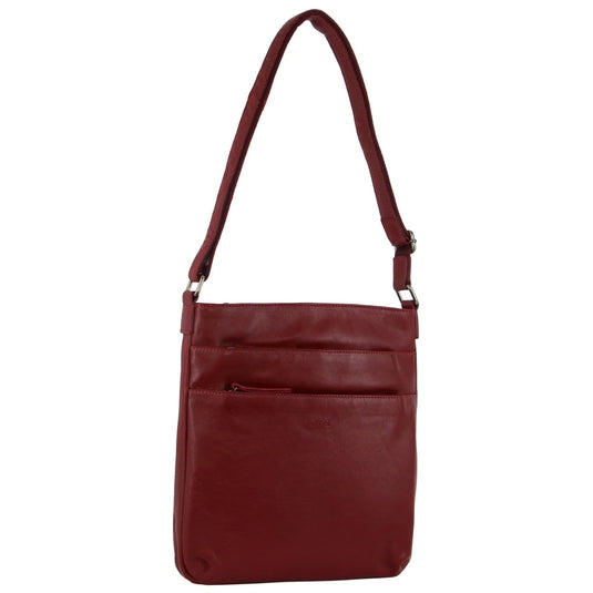 Milleni Ladies Nappa Leather Zip Closure Cross Body Bag Travel - Red-1