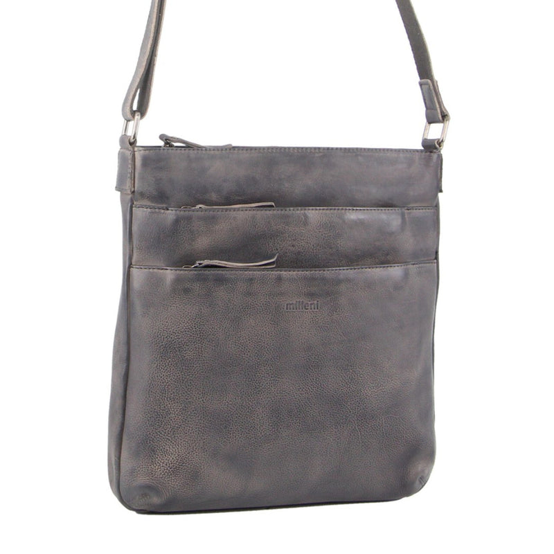 Load image into Gallery viewer, Milleni Ladies Nappa Leather Zip Closure Cross Body Bag Travel - Slate-0
