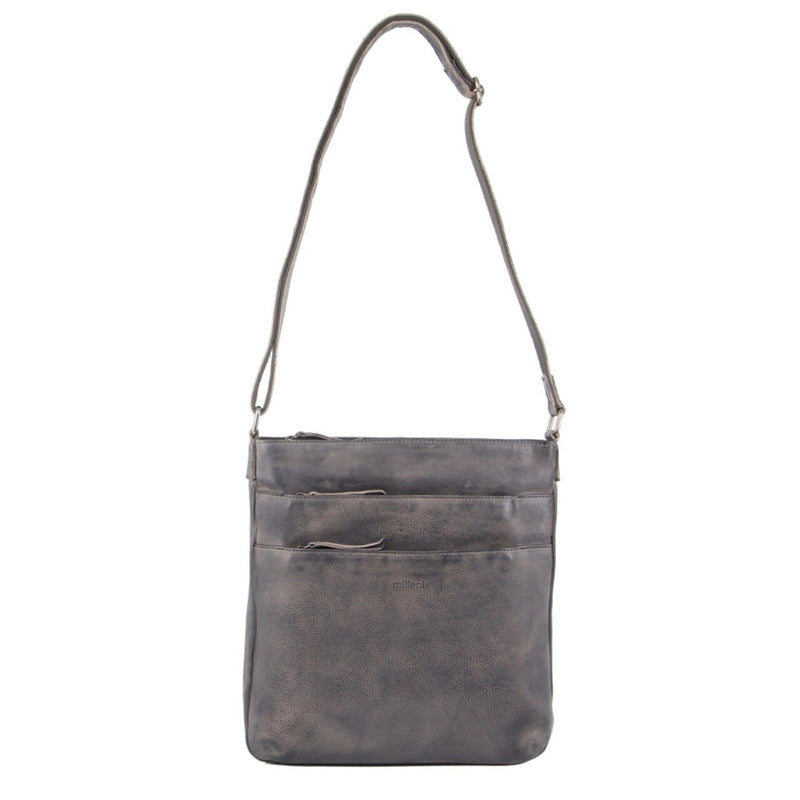 Load image into Gallery viewer, Milleni Ladies Nappa Leather Zip Closure Cross Body Bag Travel - Slate-2
