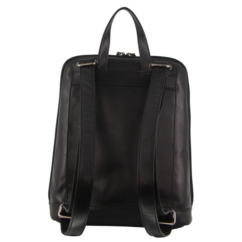 Load image into Gallery viewer, Milleni Ladies Nappa Leather Bag Twin Zip Backpack w/ Zipped Pocket - Black-3
