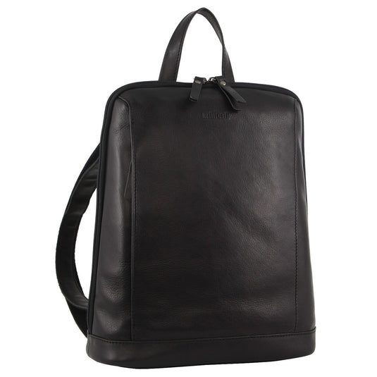 Milleni Ladies Nappa Leather Bag Twin Zip Backpack w/ Zipped Pocket - Black-1