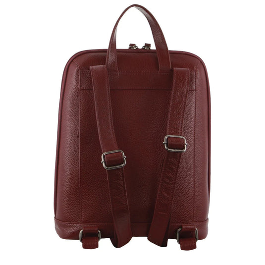Milleni Ladies Nappa Leather Bag Twin Zip Backpack w/ Zipped Pocket - Cabernet Red-3