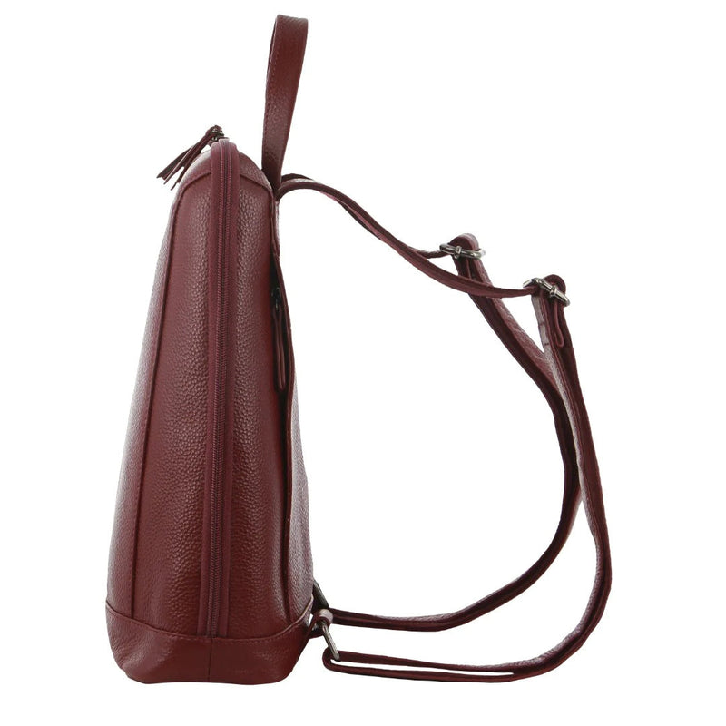 Load image into Gallery viewer, Milleni Ladies Nappa Leather Bag Twin Zip Backpack w/ Zipped Pocket - Cabernet Red-2
