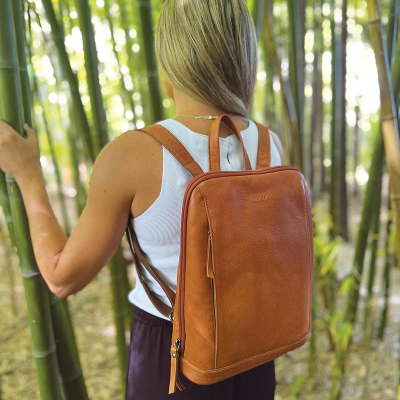 Load image into Gallery viewer, Milleni Ladies Backpack Shoulder Bag Nappa Leather Womens Rucksack - Cognac-2
