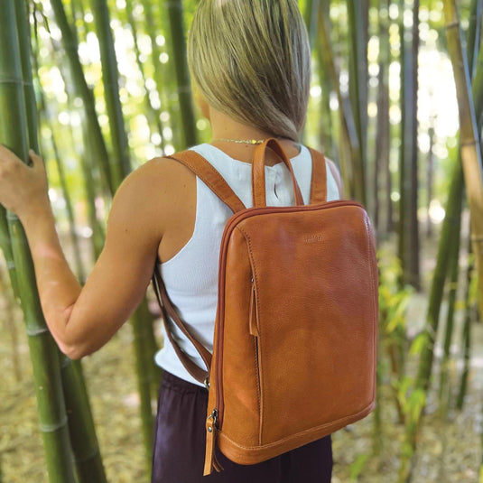 Milleni Ladies Backpack Shoulder Bag Nappa Leather Womens Rucksack - Cognac-2