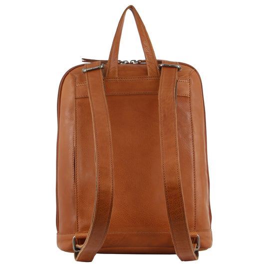 Milleni Ladies Backpack Shoulder Bag Nappa Leather Womens Rucksack - Cognac-4