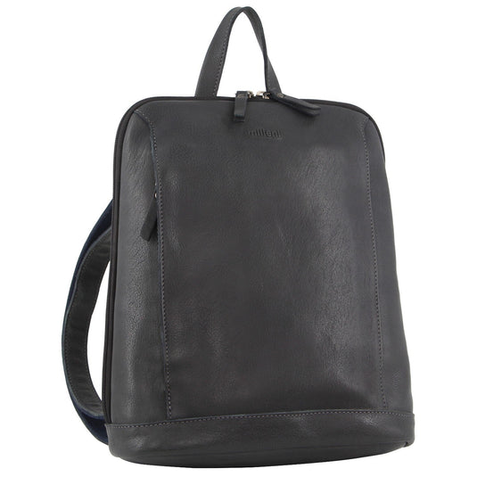 Milleni Ladies Nappa Leather Bag Twin Zip Backpack w/ Zipped Pocket - Teal-1
