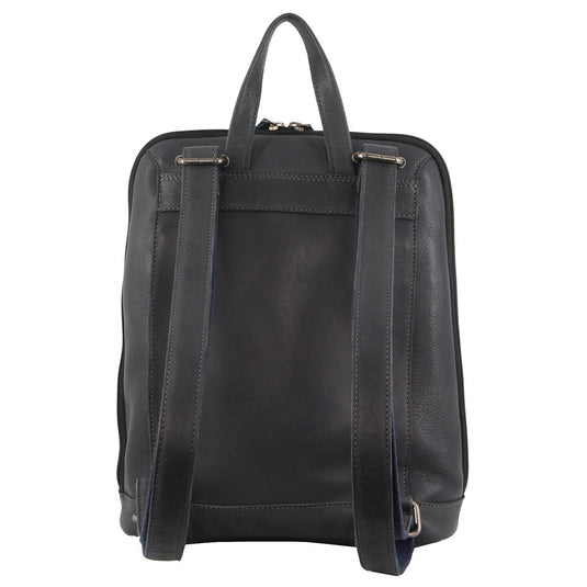 Milleni Ladies Nappa Leather Bag Twin Zip Backpack w/ Zipped Pocket - Teal-3