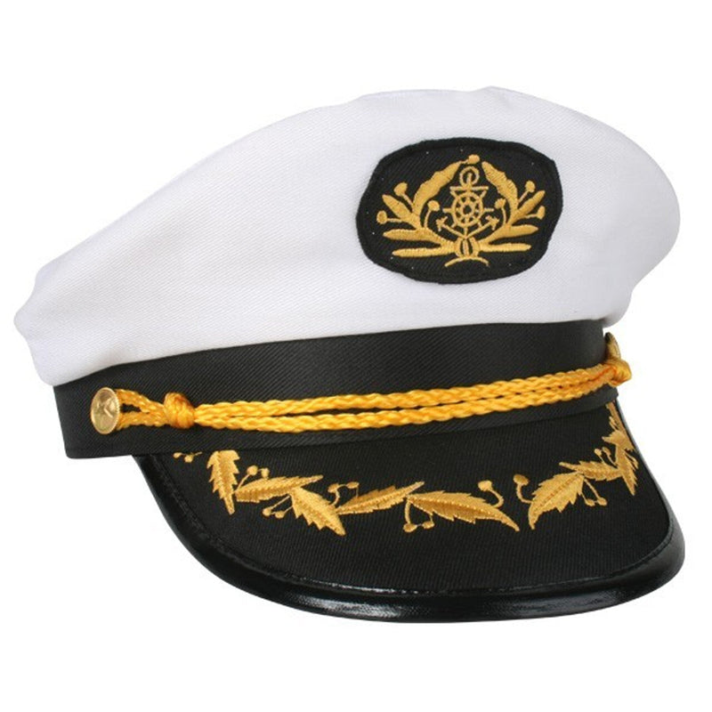 Load image into Gallery viewer, Captain Hat Adult Party Costume Skipper Sailor Ship Captain Cap - White/Black-1
