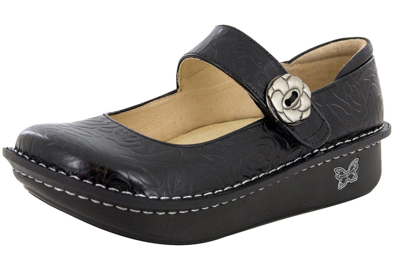 Load image into Gallery viewer, ALEGRIA Nursing Shoes Slip On Womens Work Working Hospitality - Black Embossed Rose-0
