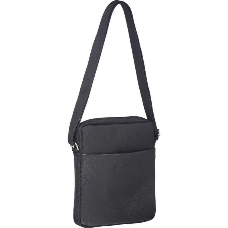 Load image into Gallery viewer, Pierre Cardin Mens Italian Leather iPad Cross Body Bag with Nylon Trim- Black-2
