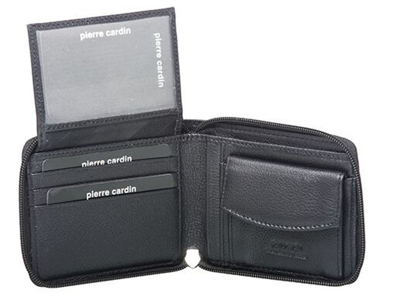 Load image into Gallery viewer, Pierre Cardin Mens Genuine Leather Zip Around Wallet w/ RFID Guard - Black-0
