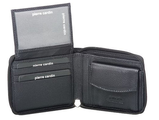 Pierre Cardin Mens Genuine Leather Zip Around Wallet w/ RFID Guard - Black-0