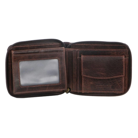 Pierre Cardin Mens Genuine Leather Zip Around Wallet w/ RFID Guard - Chocolate-0