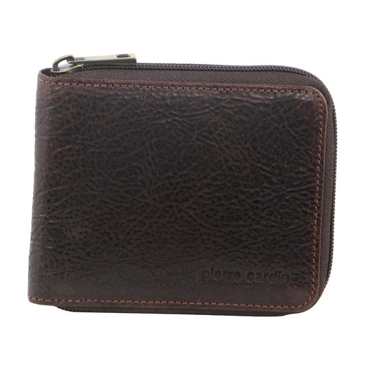 Pierre Cardin Mens Genuine Leather Zip Around Wallet w/ RFID Guard - Chocolate-2