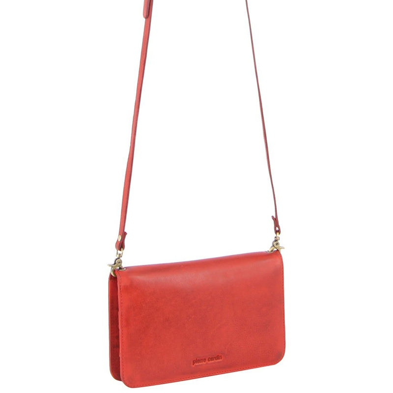 Load image into Gallery viewer, Pierre Cardin Ladies Clutch Leather Wallet Purse Cross Body Bag RFID Protected - Red-0
