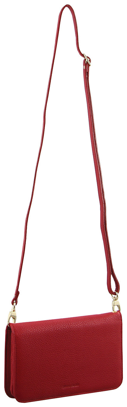 Pierre Cardin Ladies Clutch Leather Wallet Purse Cross Body Bag RFID Protected - Red-3